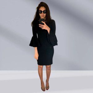 Calvin Klein Black Trumpet Sleeve Midi Dress